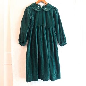 STRASBURG Girls Green Velvet Formal Dress Peter Pan Embroidered Collar Size 14